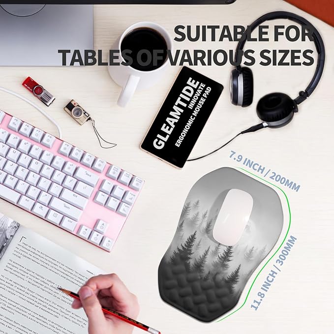 Gleamtide Ergonomic Raised Mouse Pad Wrist Support with Bilateral Slope Memory Foam Mousepad for Wrist Rest and Carpal Tunnel Pain Relief 11.8x7.9〃Forest