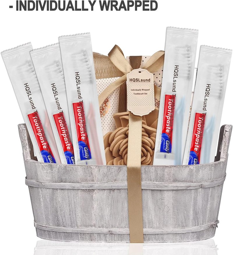 HQSLsund 100 pcs Disposable Toothbrushes with Toothpaste, 2 Color Toothbrushes and Toothpaste 10g, Bulk for Homeless, Airbnb, Hotel