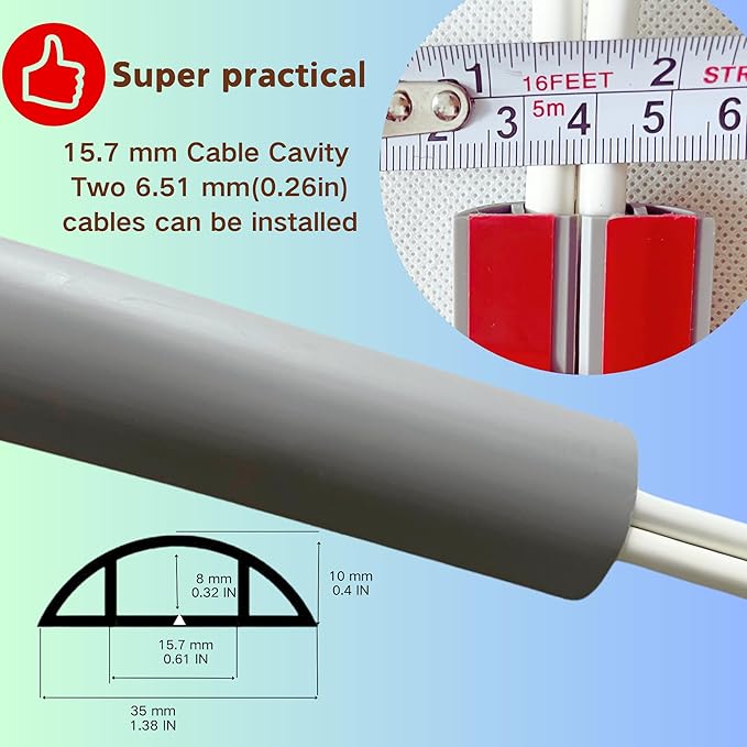 BEIEBIJOB Self Adhesive Floor Cord Cover, Cable Protector, 10ft, Gray