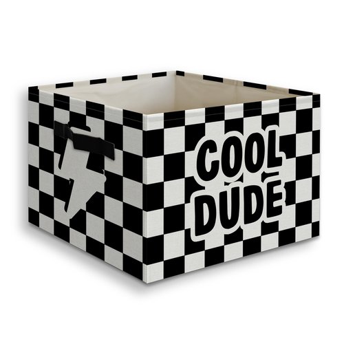 JUIOEIU Cool Dude Boy Foldable Checkered Basket Storage Bins Box with Handles, Black and White Collapsible Organizer for Kids Boys Room Bedroom Bathroom Nursery Playroom Clothes Toys Books