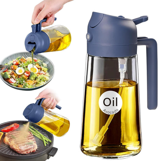 YARRAMATE Glass Olive Oil Sprayer - 16oz Premium Food Grade Dispenser for Cooking & BBQ (Navy)