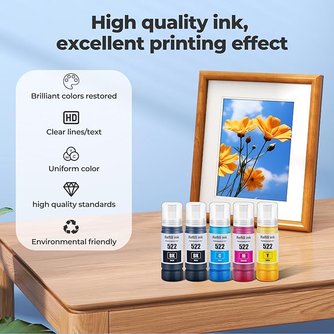 Compatible for EPT522 Ink Refill Bottles ET-2800 ET-4800 ET-2400 ET-2803 Ink Refill Compatible for EPT522 Refill ET-2840 ET-4700 ET 2800 ET 4800 ET 2400 ET 2803 ET-4810 ET-2720 Printer (Not Subli Ink)