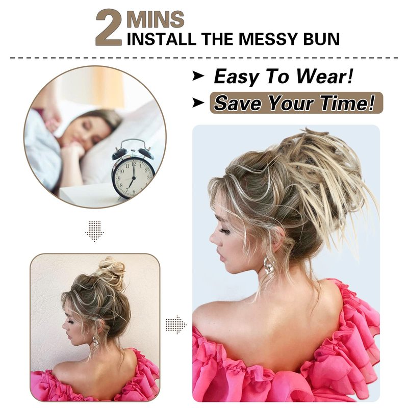 HMD 5 Pieces Messy Hair Bun Hairpiece Tousled Updo for Women Hair Extension Ponytail Scrunchies with Elastic Rubber Band Long Updo Messy Hairpiece Hair Accessories Set for Women（18TH85）