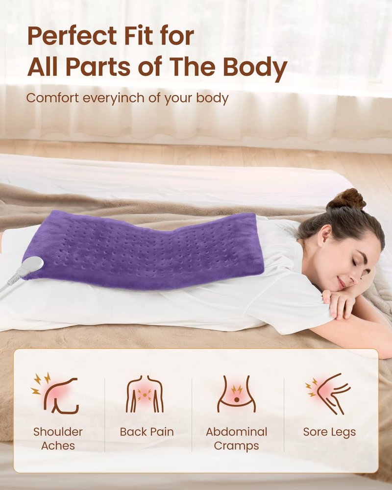 RENPHO Electric Heating Pad for Back Pain Relief - ETL Certified, Auto Shut Off | 12" x 24" Violet