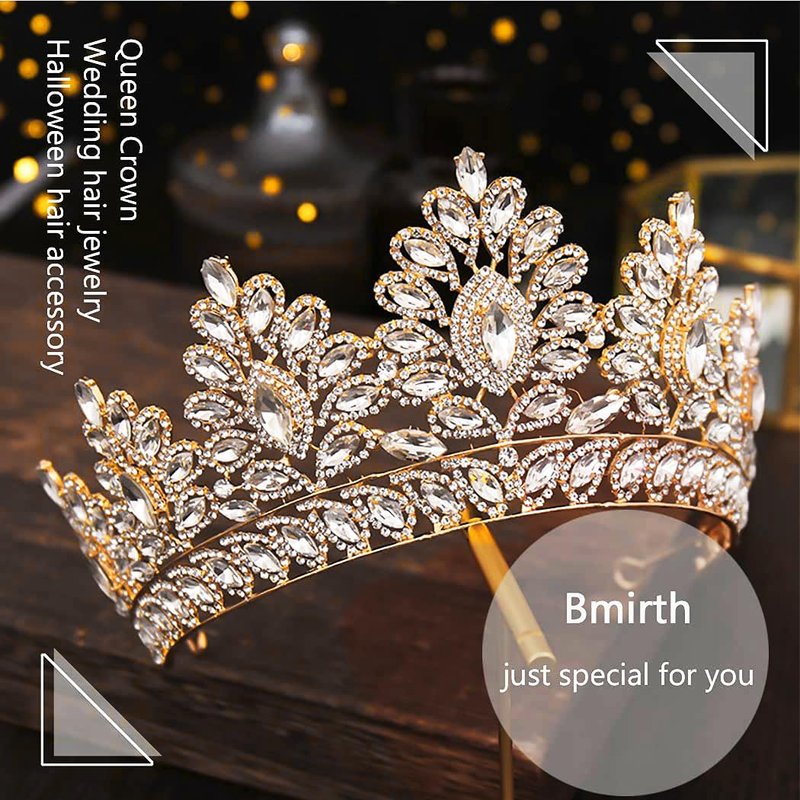 Bmirth Baroque Crown and Tiara Gold Crystal Pearl Bride Wedding Queen Crowns Decorative Princess Tiaras Rhinestone Hair Accessories for Women(L)