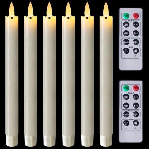 Homemory Flameless Taper Candles - Remote Timer & Dimmer, Flickering LED, Ivory, 9.6 Inches, 6 Pcs for Weddings & Christmas Decor