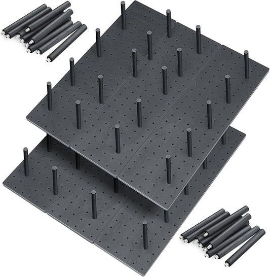 Kigley 6 Pcs Wood Pegboard Drawer Organizer with 48 Pegs Wood Peg Board System Peg Drawer Organizers for Kitchen Dishes Plate Pegboard Food Containers(20.98x5.91,Dark Gray)