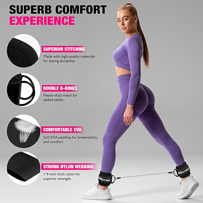 HOXWC Ankle Resistance Bands with Cuffs, Ankle Bands for Working Out, Glute Workout Equipment, Portable Cable for Glutes Workouts, Kick Back Ankle Straps with Exercise Bands, Home Workout Equipment