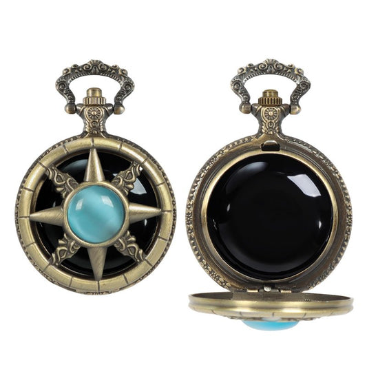 NewRiu Black Obsidian Scrying Mirror for Divination - Vintage Pocket Watch Style Ritual Mirror for Meditation & Witchcraft Supplies - Elegant Spiritual Gift with Box(Gem)
