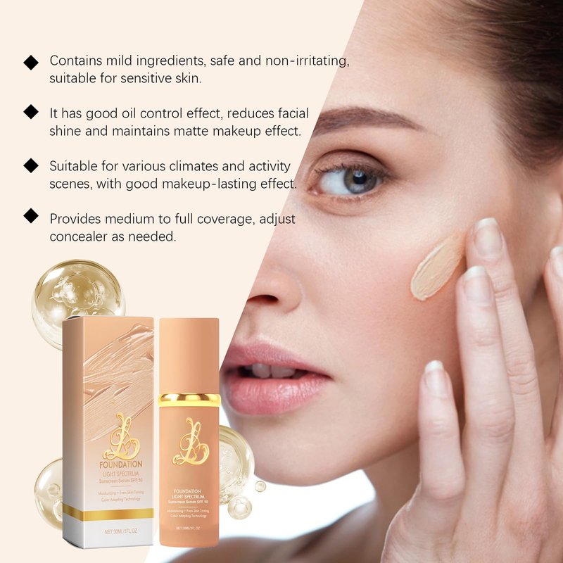 4-in-1 Foundation - Light/Medium Spectrum, Match Skin Color Changed, Waterproof, SPF 50+ Concealers (Medium, Spectrum)
