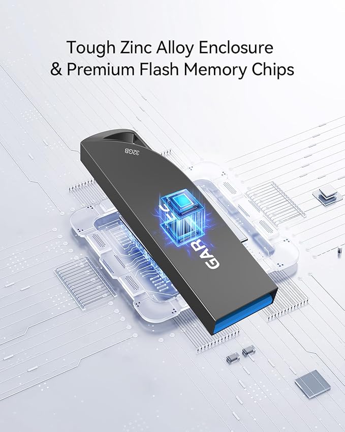 GARMESE 32GB USB 3.0 Flash Drive, 5-Pack Waterproof Metal USB Memory Stick, Slim Thumb Drive Portable Pen Drive with Keychain Hole Stylish Jump Drive for Computer/Car/Smart TV