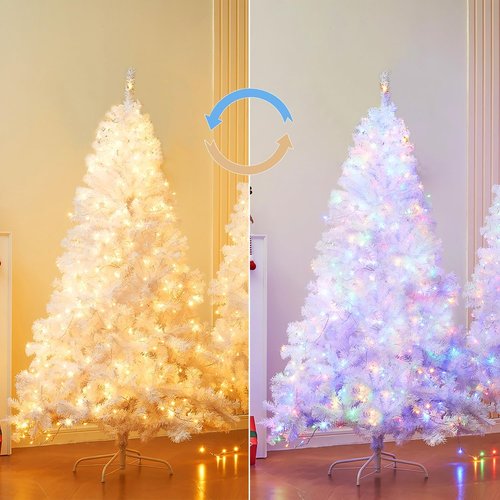 Juegoal 6 FT Artificial Christmas Tree - Remote Control with 300 LED Warm White & Multicolor Lights | Durable Pine Design