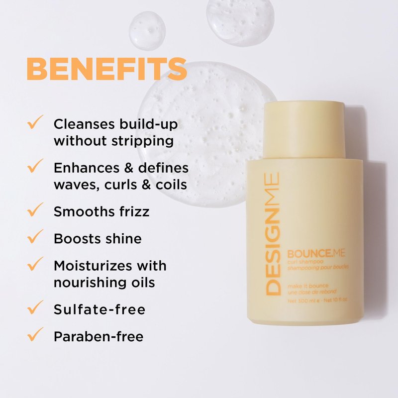 Design.Me BOUNCE.ME Shampoo | Curl-Defining, Anti-Frizz Formula for All Curl Types| Nourishing with Kukui Nut Seed and Buriti Oil | Boost Shine, Moisturizes Hair