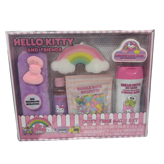 Centric Beauty Hello Kitty and Friends Cozy Time Bath Set, Includes Spa Head Band, Bubble Bath Confetti (30g), Rainbow Bath Bomb, Rainbow Bath Sponge, Dreamy Body Wash (100mL), & Bubble Bath (236mL)