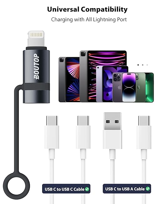 BOUTOP [MFi Certified] USB C to Lightning Adapter, Type C to Lightning Adapter Support 36W PD Fast Charging Compatible with iPhone iPad Dark Gray
