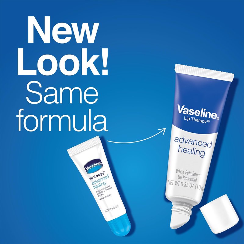 Vaseline Lip Therapy Advanced Healing 12-Pack – White Petroleum Moisturizing Lip Balm for Extremely Dry Lips, 0.35 Oz Ea
