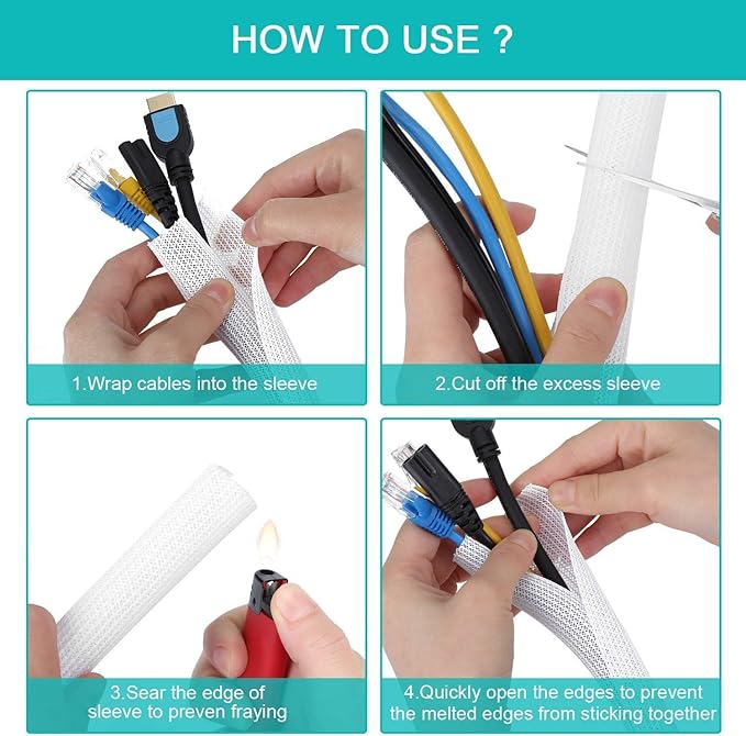 2 Pack 5ft 1 inch White Cable Sleeve