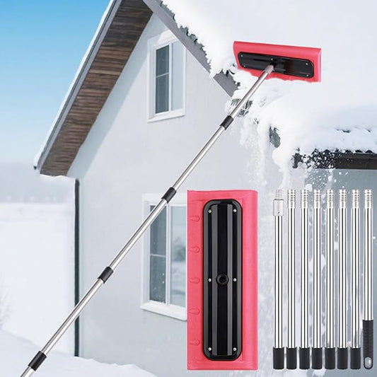 Roof Rake for Snow, Snow Roof Rakes Removal Tool Shovel for House , Adjustable Telescoping Plate Stainless Steel Telescopic Pole for Roof Car Outdoor Snow Cleaning (141.7in)