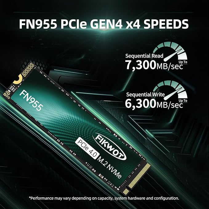 Fikwot FN955 4TB NVMe SSD M.2 2280 PCIe Gen4x4, Up to 7300MB/s, 3D NAND TLC Flash Internal Solid State Drive, Configure SLC Cache, Storage and Memory Expansion for PS5 Laptop Desktop