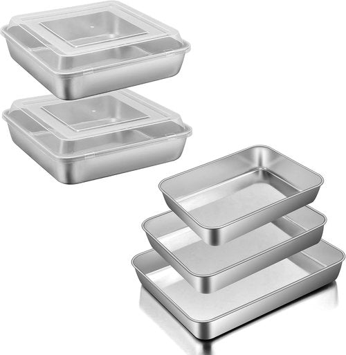 E-far Baking Pans Set - 3-Piece Stainless Steel Bakeware with 9-Inch Square Cake Pan & Easy Clean Design
