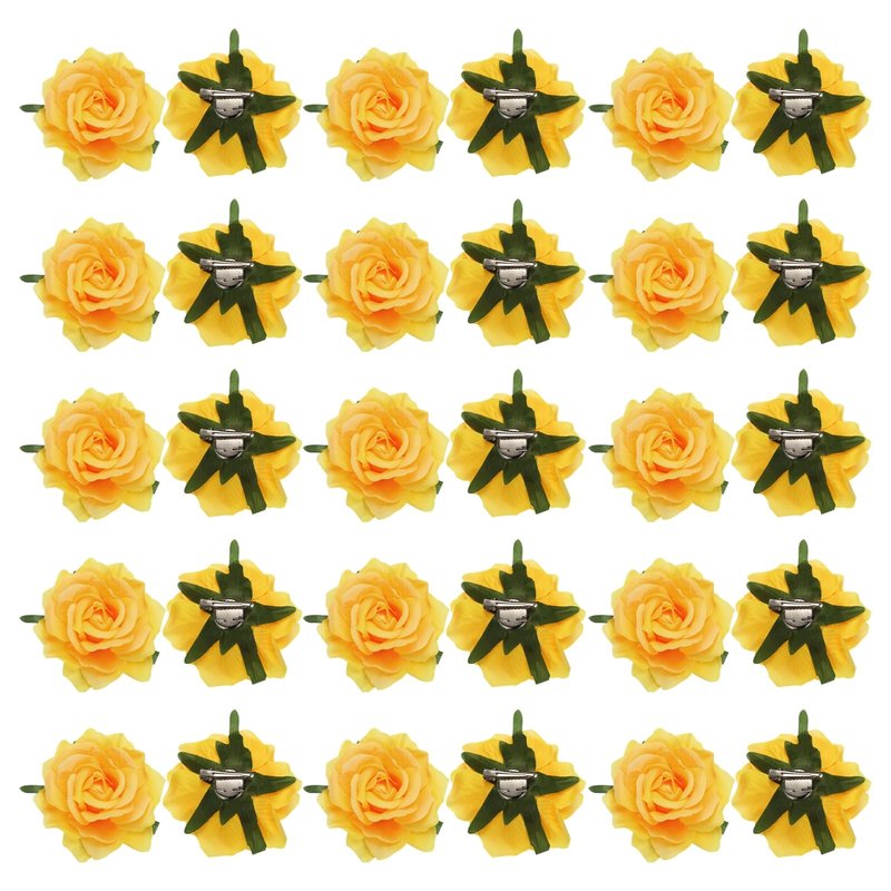 MECCANIXITY 30 Pcs Rose Flower Hair Clips 4 Inch Flower Hair Pins Flower Brooch for Women Hair Accessories Yellow