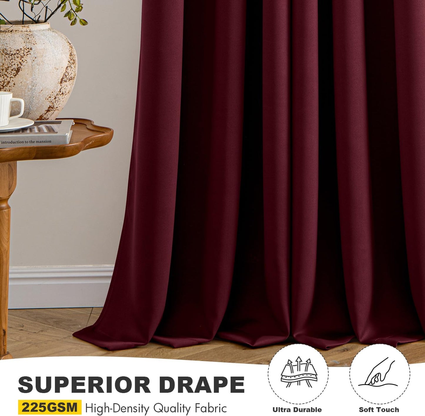 MIULEE Burgundy Red Blackout Curtains - 96-Inch Thermal Insulated Drapes for Bedroom & Living Room | Noise-Reducing Grommet Top
