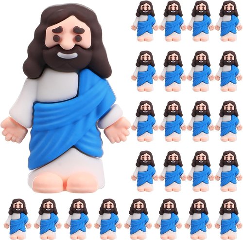 Bememo Mini Jesus Figurines - 25 Pcs Original Design Rubber Figures for Religious Gifts | Blue