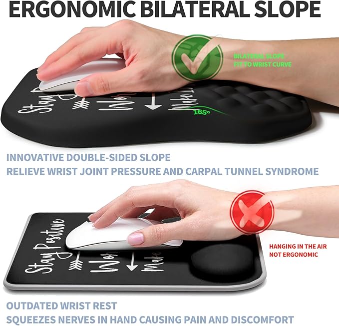 Gleamtide Ergonomic Raised Mouse Pad Wrist Support with Bilateral Slope Memory Foam Mousepad for Wrist Rest and Carpal Tunnel Pain Relief 11.8x7.9〃Inspirational Quotes