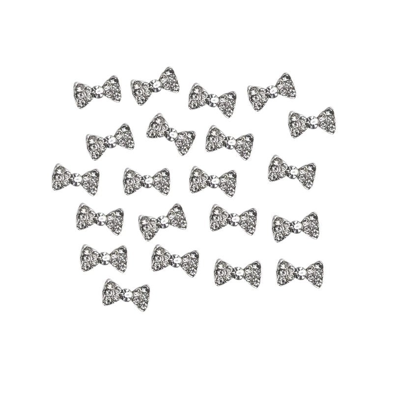 AUEAR, 40 Pack Nail Bows Charms Rhinestones Charming 3D Nail Art Charms Bow Tie Crystal Pendant Decals DIY Decoration for Women Beauty Design Jewelry Craft, Silver
