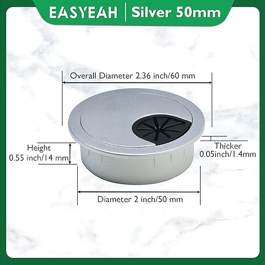 EASYEAH 2 Pcs Desk Grommet 2" / 50 mm, Desk Cord Hole Cover, Cable Grommet ABS Plastic, Desk Hole Grommet for Home & Office Pc, Detachable Cable Cord Organizer-Silver Sand