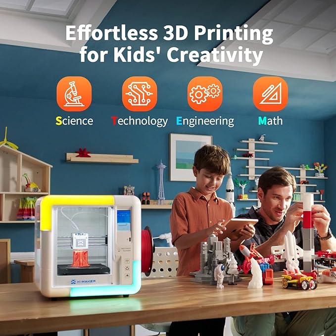 AOSEED X-Maker 3D Printer for Kids and Beginners, Fully Assembled High-Speed 3D Printer with Auto Leveling Bed, Wi-Fi Printing, High Precision Small 3D Print with App, PLA Filament Supported