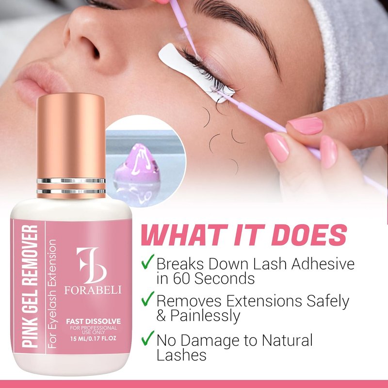 Pink Gel Lash Remover for Eyelash Extensions - Fast Acting 60s Dissolution | Professional Adhesive Remover | 15ml