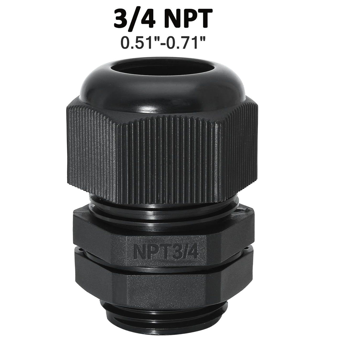 Bonsicoky 20 Pcs 3/4" NPT Nylon Cable Glands, IP68 Waterproof Adjustable Cord Grip Cable Connector Strain Relief Wire Protectors for 13-18mm Cable Diameter, Black
