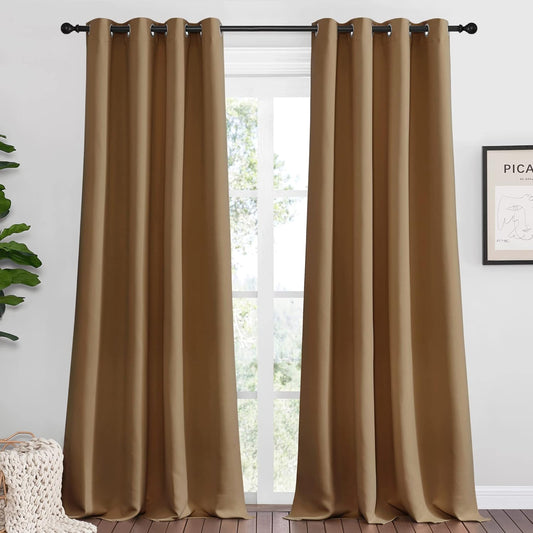 NICETOWN Blackout Curtains - 108 Inch Length, Noise-Reducing, 2 Panels, Gold Brown | W55 x L108 for Luxury Decor