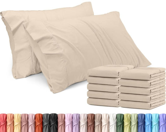 Utopia Bedding Queen Pillow Cases - 12 Pack - Envelope Closure - Soft Brushed Microfiber Fabric - Shrinkage and Fade Resistant Pillow Covers Queen Size 20 X 30 Inches (Queen, Beige)