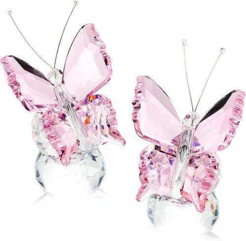 Kanpura Crystal Butterfly Figurines - Elegant Glass Statues with Clear Ball Base | 2 Pcs Set in Pink