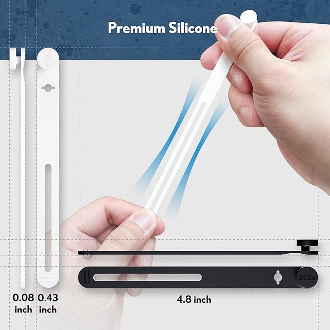 PZOZ Reusable Silicone Cable Ties 10 Pack, Durable Flexible Cable Organizer Straps for Charging Cables, Headphones & Power Cords, Cord Management for Desk, Home Office Organization (White)