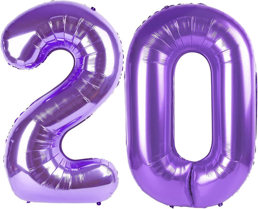 Purple Number 20 Balloon - 40 Inch 20th Birthday Decoration for Girls & Boys Party Supplies