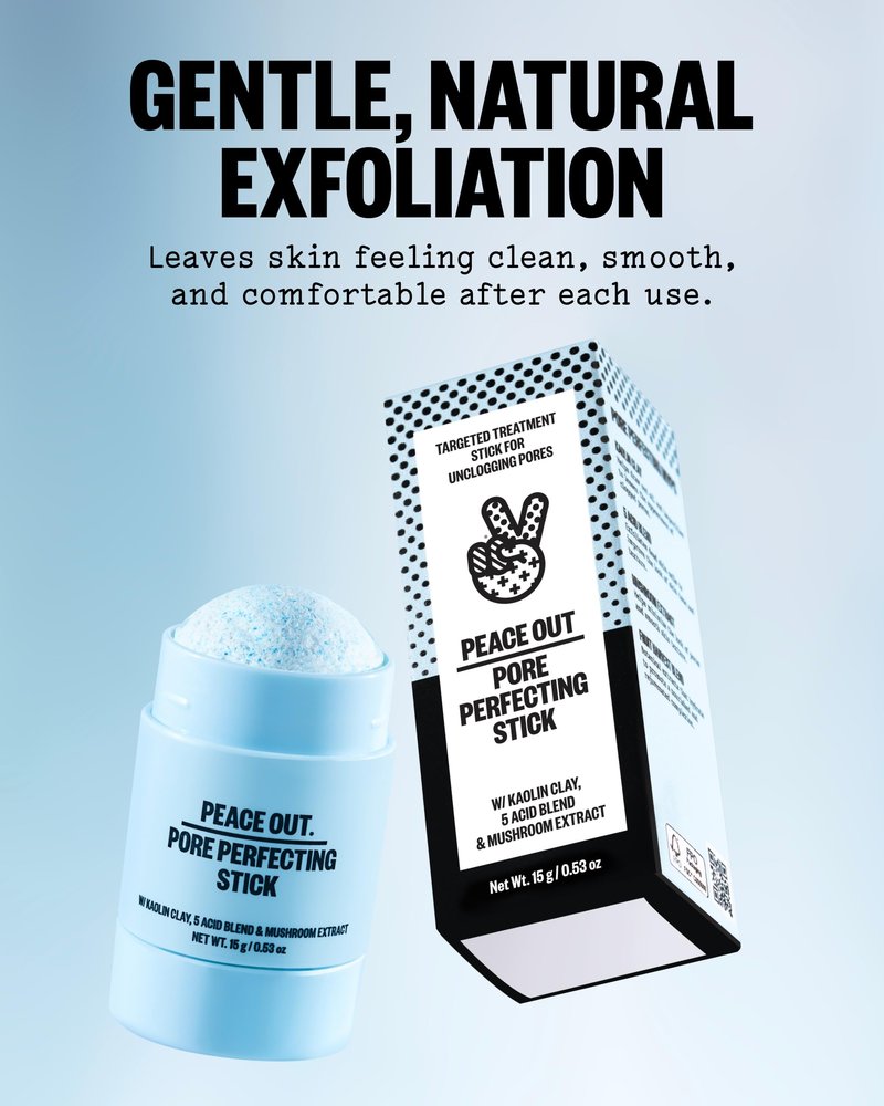 PEACE OUT Pore Perfecting Stick With Kaolin Clay to Clear Clogged Pores, Exfoliating Face Cleanser with Glycolic and Salicylic Acids, Draw Out Dirt & Oil (0.53 oz)