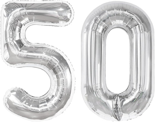 Silver Number 50 Balloon - 40 Inch Giant Foil Balloon for 50th Birthday Party Decorations