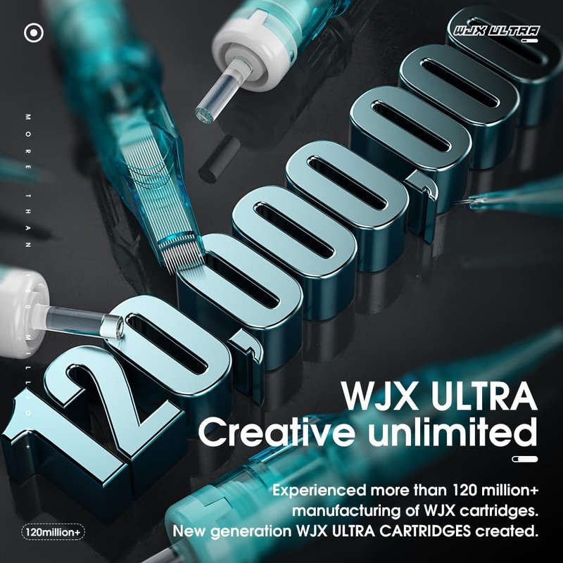 WJX Ultra 1207RL Tattoo Cartridge Needles, #12 Bugpin 7 Round Liner, 20Pcs Disposable Tattoo Needles for Outlines Fine Linework and Details, Compatible With All Rotary Tattoo Machines and Pen