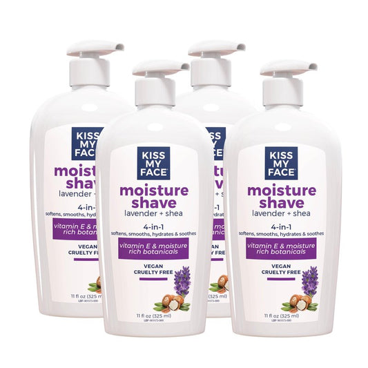 Kiss My Face Moisture Shave Cream, Lavender and Shea Shaving Cream for Men and Women, 11 oz Pump Bottle (Lavender and Shea, Pack of 4)