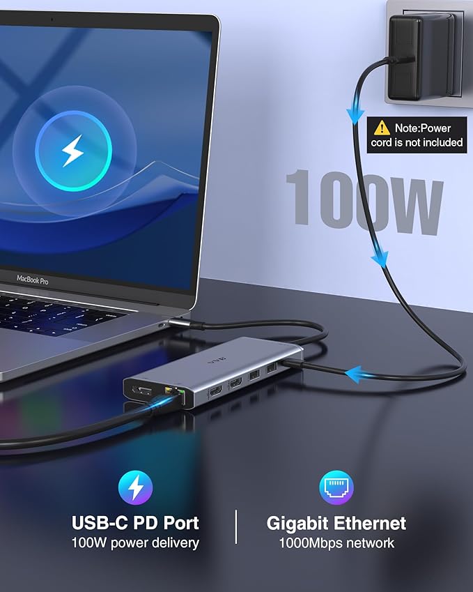 Docking Station Dual Monitor for Dell/HP/Lenovo Laptop, 9 in 1 HDMI Adapter Docking Station USB C Hub Multiple Adapter with 2 HDMI+8K DP+10G USB A/C+100W PD+Ethernet+SD/TF+Audio for iPhone 15