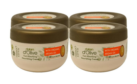 Dalan d'Olive Fast Absorbing Nourishing Cream with Organic Argan Oil, 150 ml/5 fl oz (4-pack)