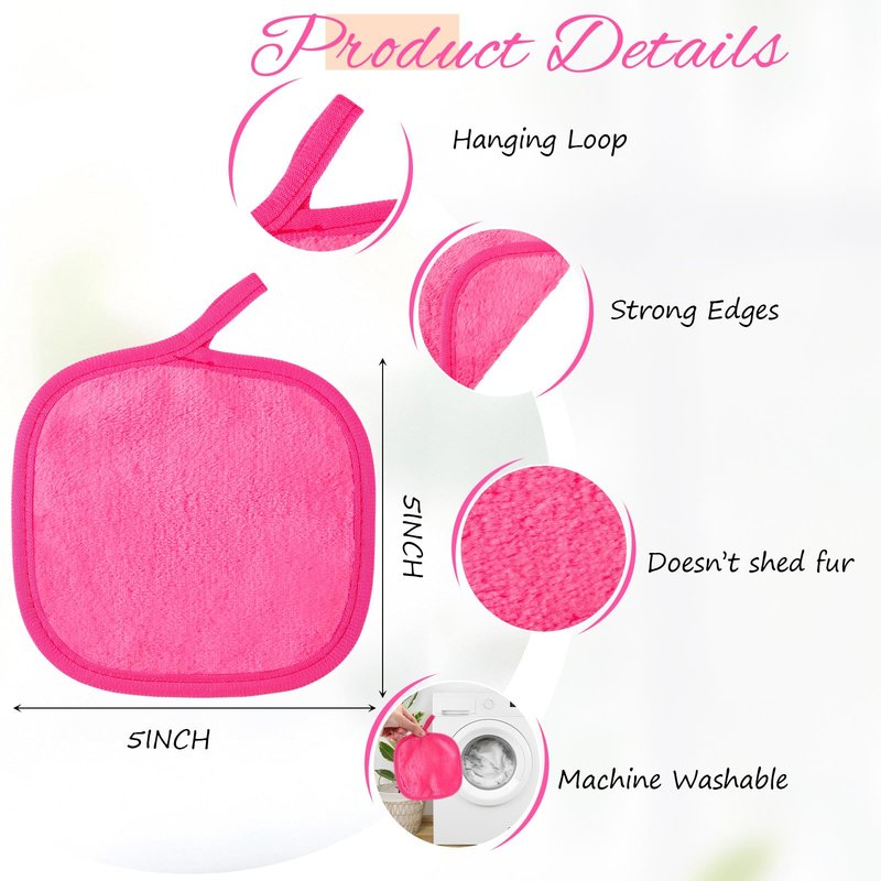 VitalCozy 10 Pack Makeup Remover Cloths, Makeup Remover Towels Reusable Face Cloth Eraser for Washing Face Microfiber Washcloth for Women Cleansing Just Water with Mesh Bag(Pink Colors)