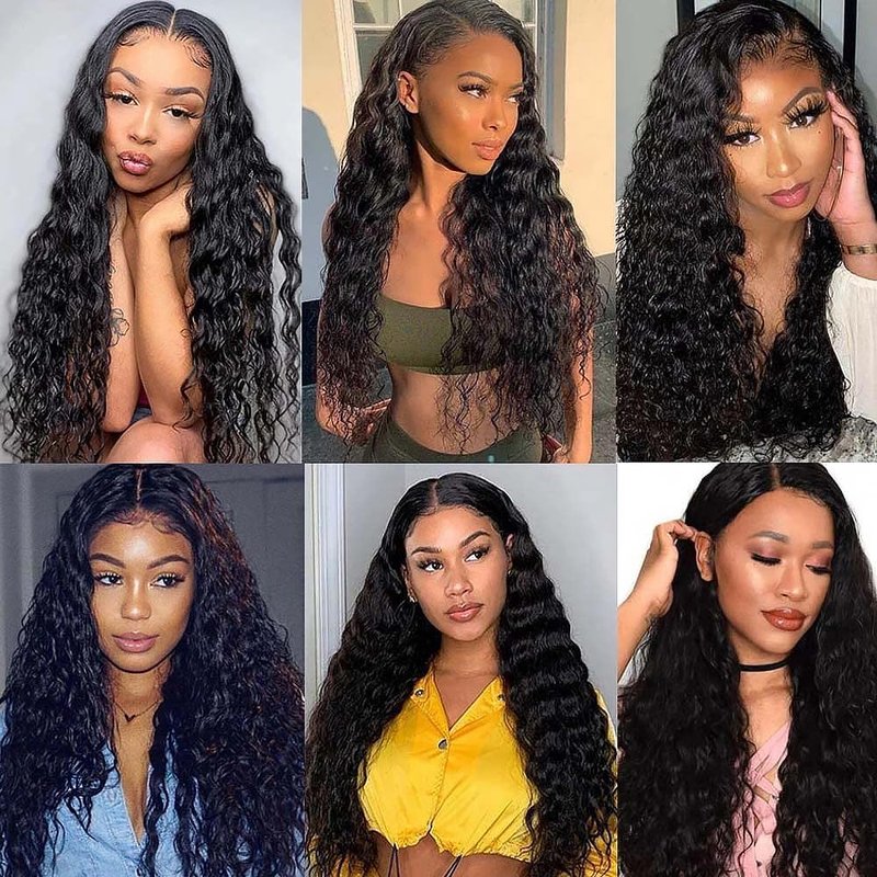 Water Wave Human Hair Bundles 14 16 18 Inch Deep Curly Bundles Human Hair Unprocessed Native Virgin Hair 100/PC 3 Extensions Natural Black Color 1B Wet and Wavy Human Hair Extensions for Women