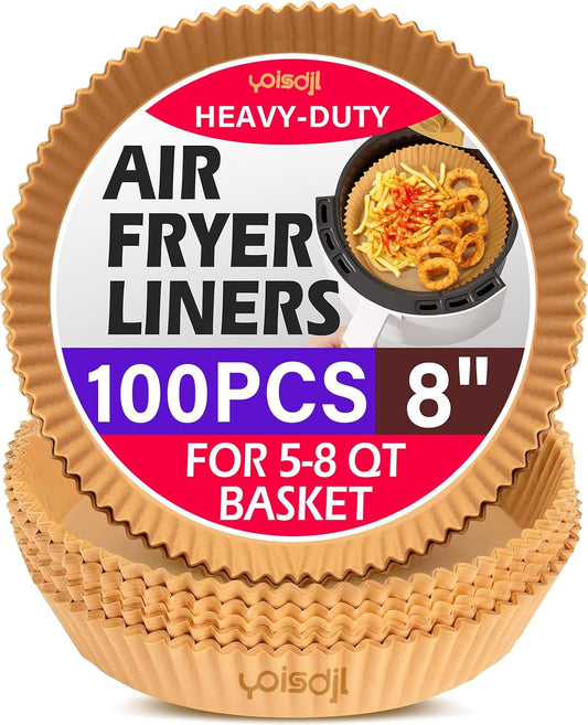 Skiennix Air Fryer Liners - 100pcs Non-Stick Parchment Paper for 5-8 Qt Air Fryers | 8 Inch Round
