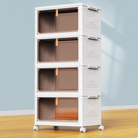 YFXCVSL 4-Tier Plastic Storage Bins - Stackable Containers with Wheels, 23QT for Home & Office Organization