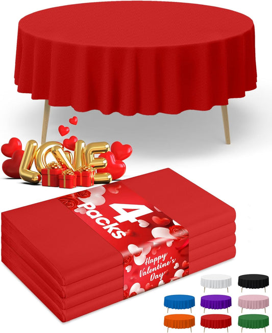 Niuara Red Plastic Tablecloths - 84" Round Disposable Covers for Valentine's & Holiday Gatherings