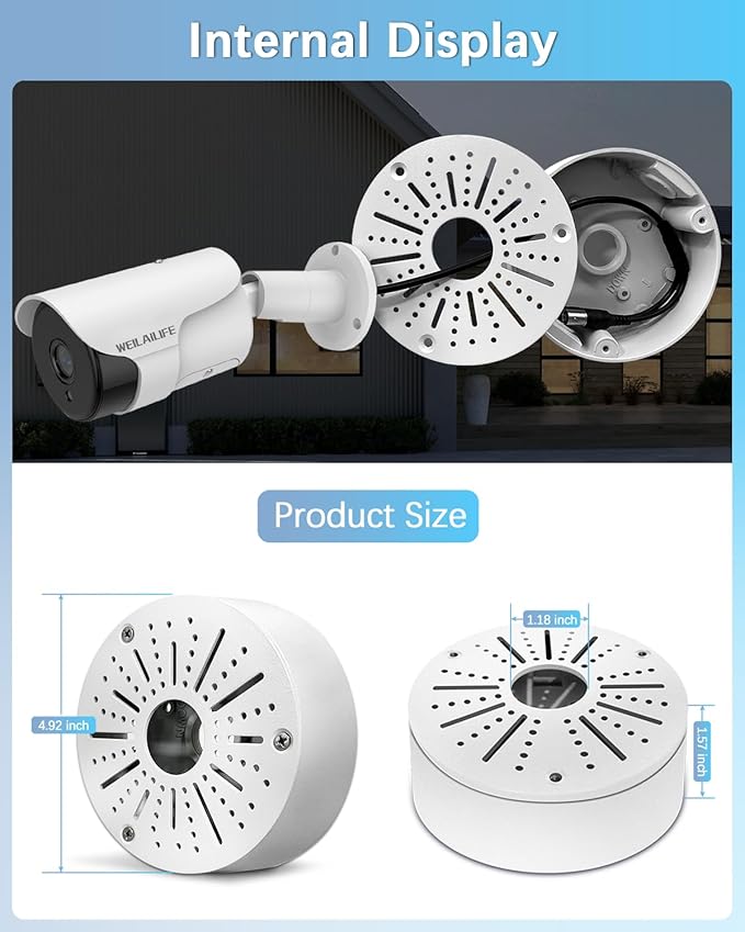 WEILAILIFE 【Compatible Almost All Cameras Type】 Security Camera Junction Box, Universial CCTV Camera Junction Boxes, Outdoor Surveillance Camera Mount Bracket (2 Pack)
